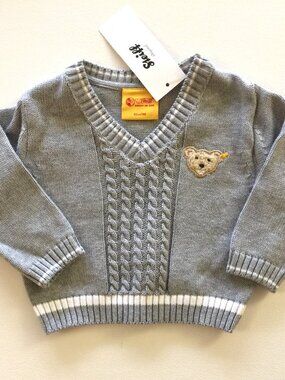 Baby V-Neck Pullover with Cable Knit detail. 3 Mos. NEW